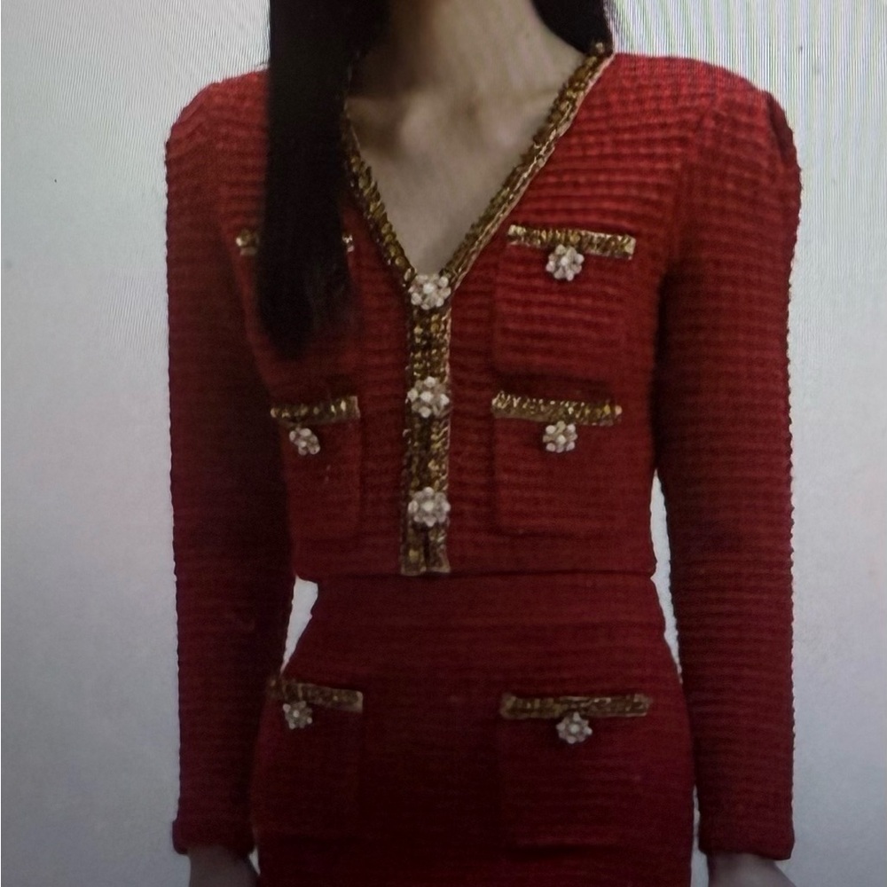 Self-Portrait Crimson Cardigan with Gold Details, new with tags size‎ small